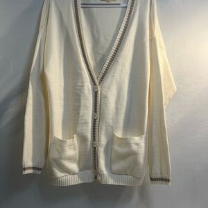 Pink Republic Cream and Brown Knit Open Front Cardigan Sz Xl